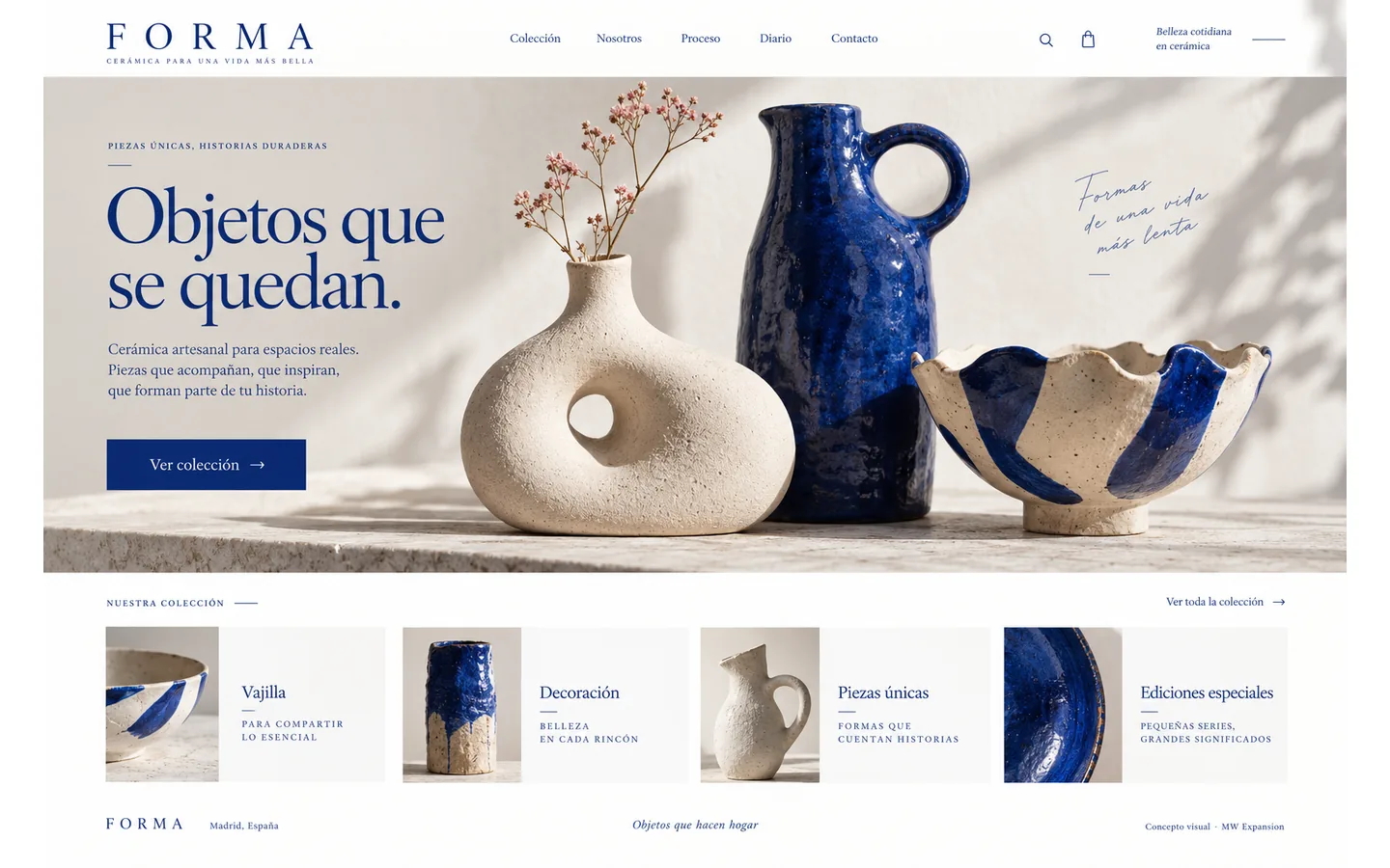 Concepto visual generado para Forma, marca ficticia de cerámica. Demostración de MW Expansion, no un proyecto contratado.