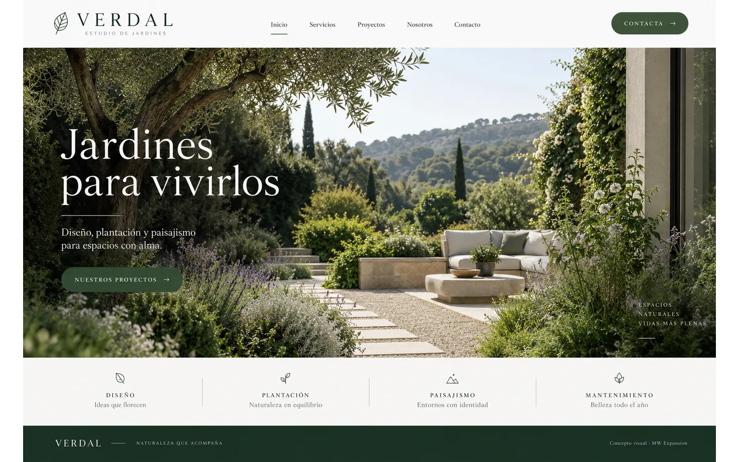 Concepto visual generado para Verdal, marca ficticia de jardinería. Demostración de MW Expansion, no un proyecto contratado.
