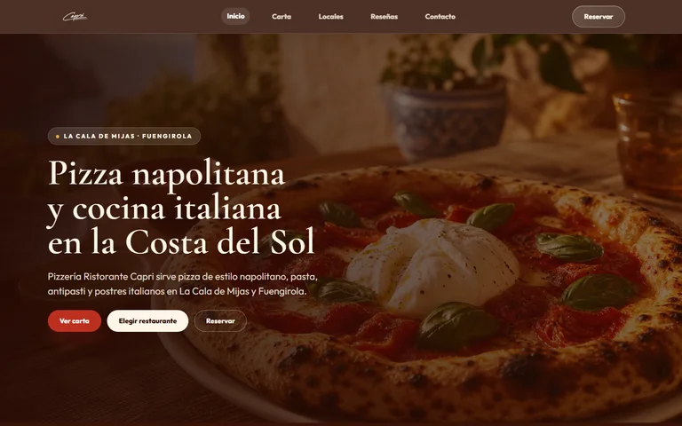 Captura real de la web de Pizzería Ristorante Capri